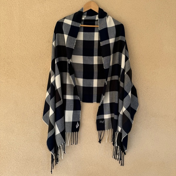 Plush Apparel Ultra Soft Plaid Scarf, navy/charcoal/white with fringe - Picture 2 of 4